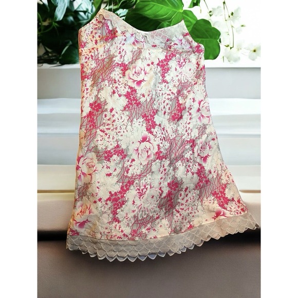 Aubade Paris‎ Vintage Y2K Lingerie Nightgown Pink Abstract Flowers Adj. Straps - Picture 4 of 13
